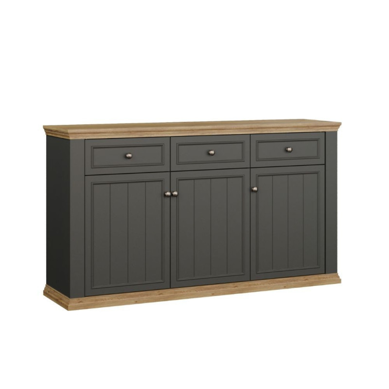 Madia Essenza con 3 cassetti e 3 ante in stile classico colore grigio scuro e rovere