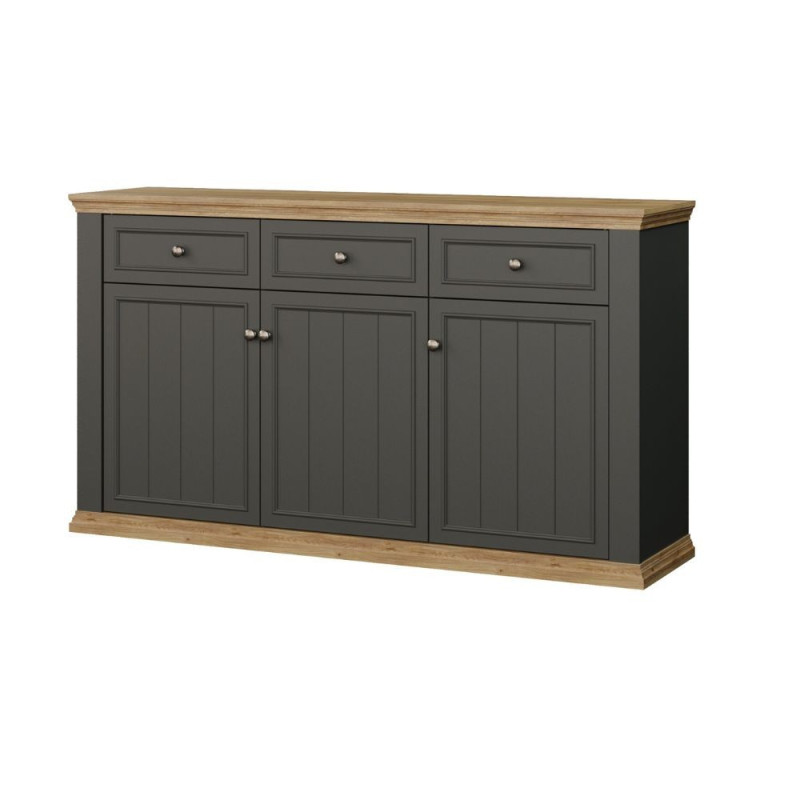 Madia Essenza con 3 cassetti e 3 ante in stile classico colore grigio scuro e rovere