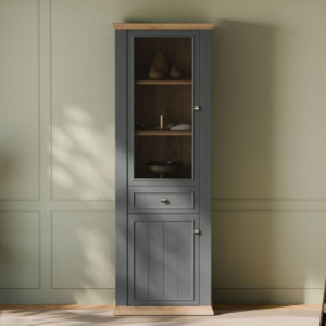 Zoom Vetrina Essenza con 1 anta a vetro 1 cassetto e 1 anta in stile classico colore grigio scuro e rovere