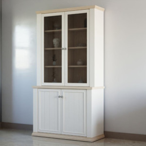 Zoom Vetrina Essenza con 2 ante a vetro e 2 ante in stile classico colore bianco e rovere