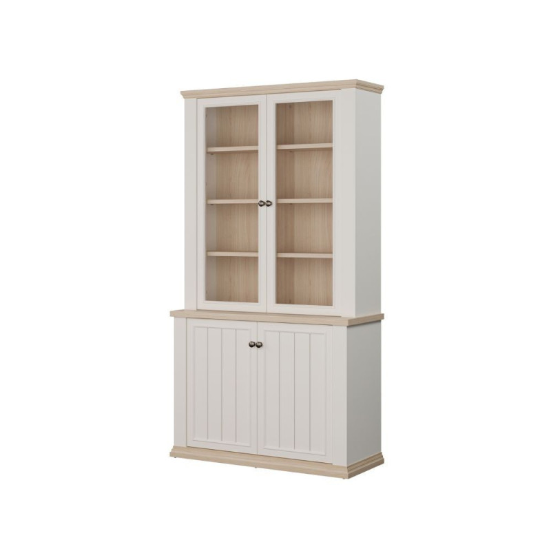Vetrina Essenza con 2 ante a vetro e 2 ante in stile classico colore bianco e rovere