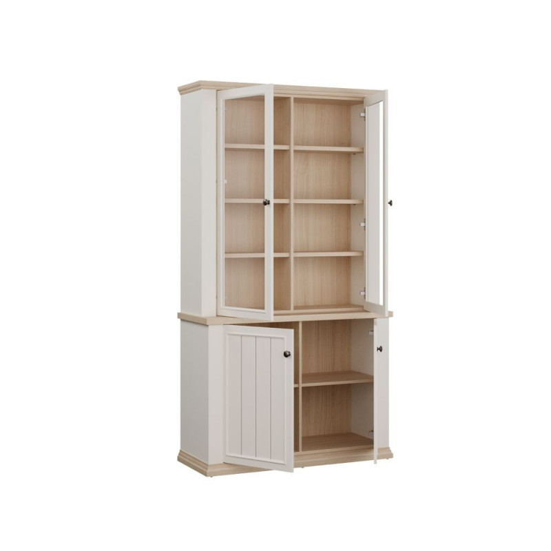 Vetrina Essenza con 2 ante a vetro e 2 ante in stile classico colore bianco e rovere