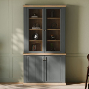 Zoom Vetrina Essenza con 2 ante a vetro e 2 ante in stile classico colore grigio scuro e rovere