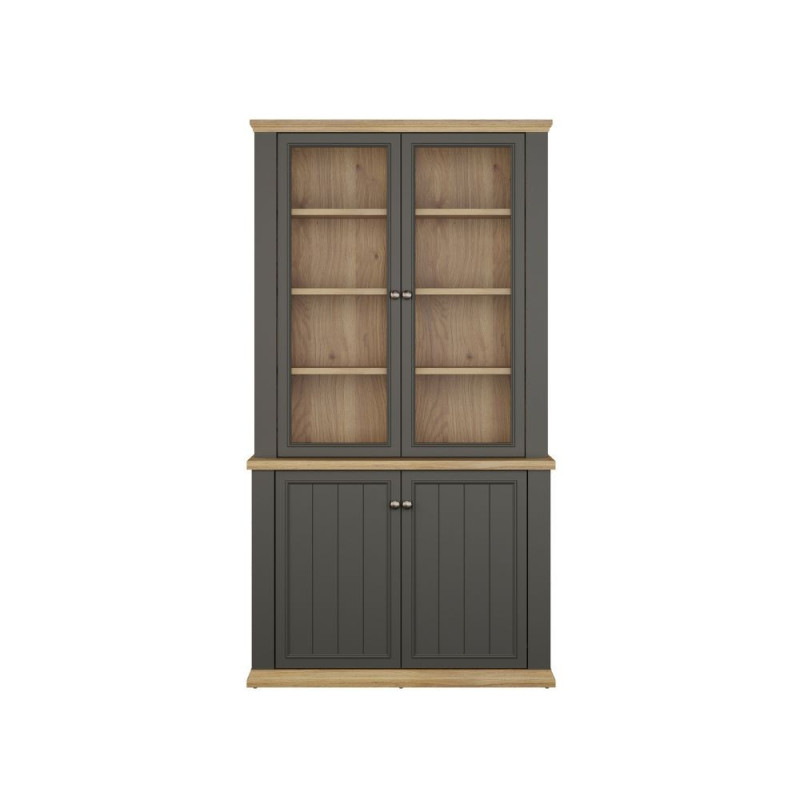 Vetrina Essenza con 2 ante a vetro e 2 ante in stile classico colore grigio scuro e rovere