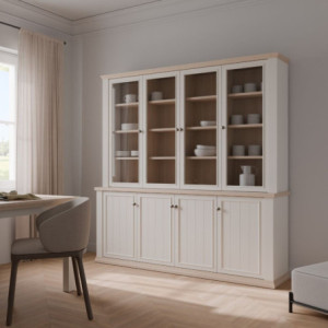 Vetrina Essenza con 4 ante a vetro e 4 ante in stile classico colore bianco e rovere