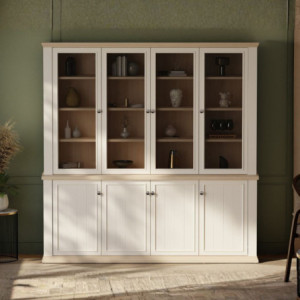 Zoom Vetrina Essenza con 4 ante a vetro e 4 ante in stile classico colore bianco e rovere