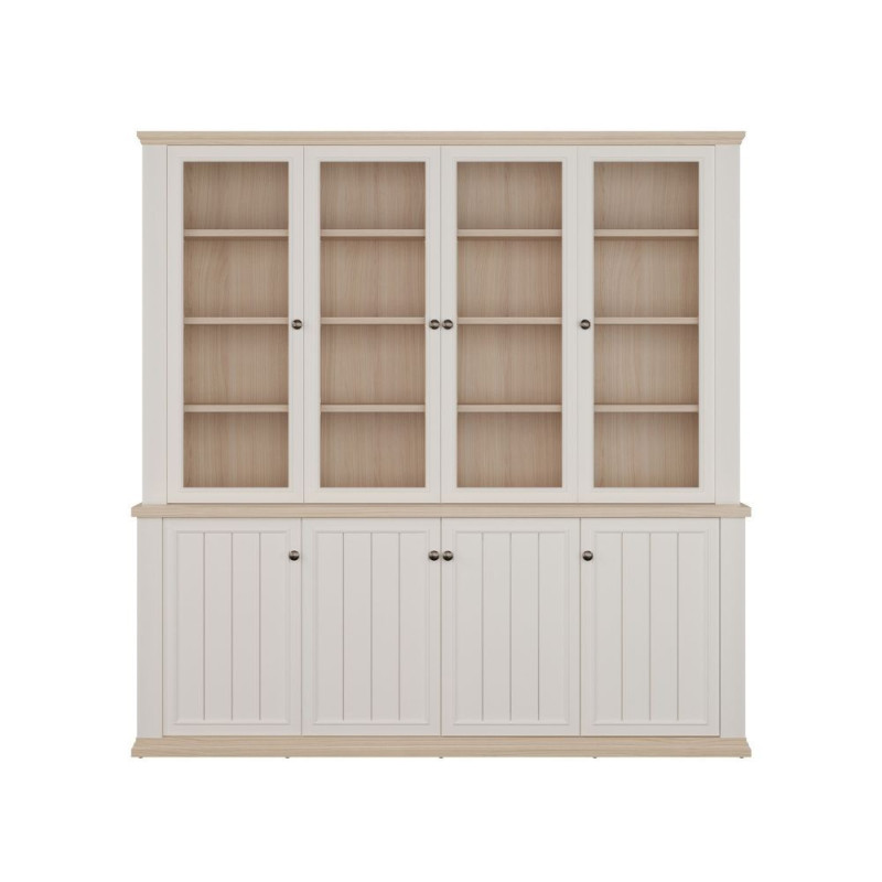 Vetrina Essenza con 4 ante a vetro e 4 ante in stile classico colore bianco e rovere