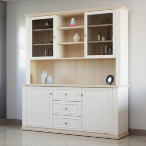 Zoom Vetrina Essenza con 4 ante 3 cassetti e nicchie a giorno colore bianco e rovere