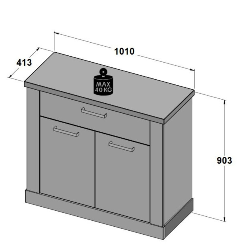 Madia Flux 2 ante e 1 cassetto in colore pino bianco e rovere antico