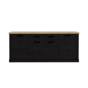 Zoom Madia Flux 4 ante e 2 cassetti in colore nero cabezone e top rovere riviera