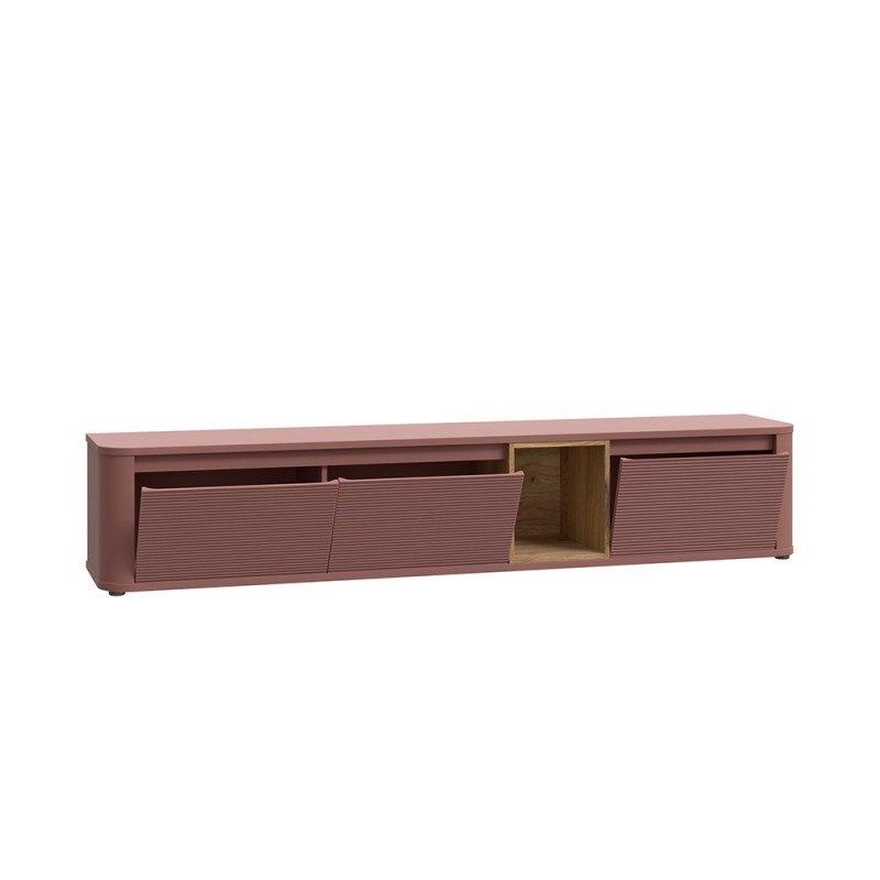 Soggiorno parete attrezzata Core grande con porta tv e pensili in colore rovere e terracotta