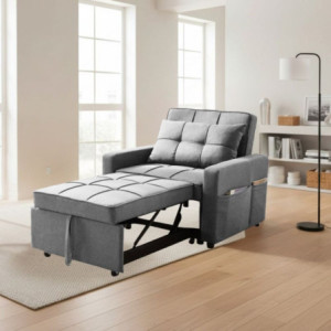 Zoom Poltrona letto Miray con schienale e seduta trapuntata in tessuto grigio