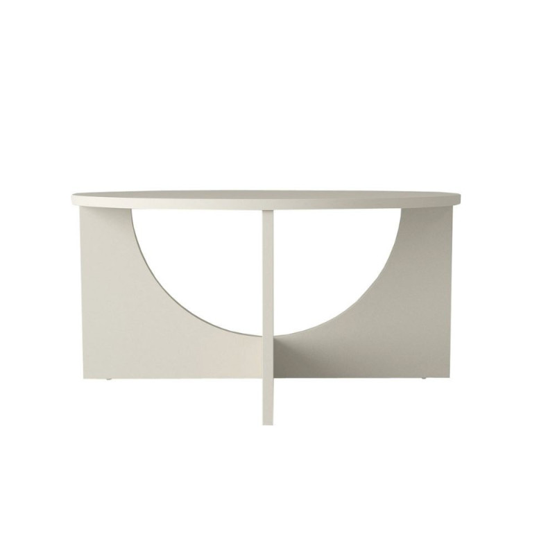 Tavolino da salotto Lemmar con piano tondo e gambe a croce con intaglio ad arco colore cashmere