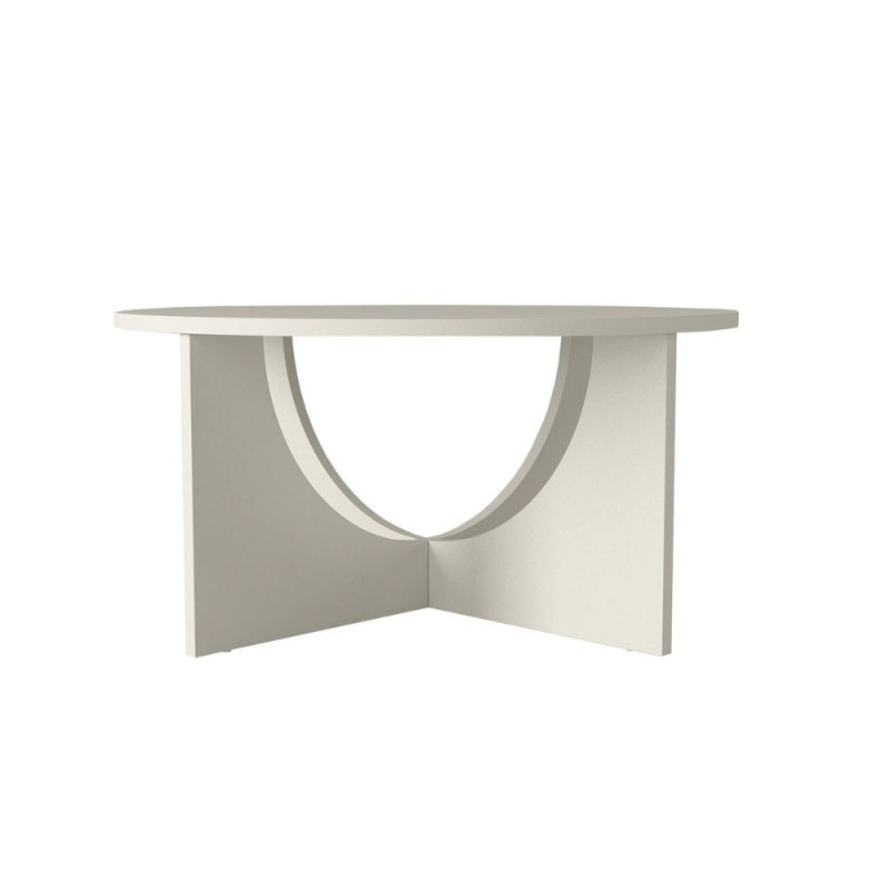 Tavolino da salotto Lemmar con piano tondo e gambe a croce con intaglio ad arco colore cashmere