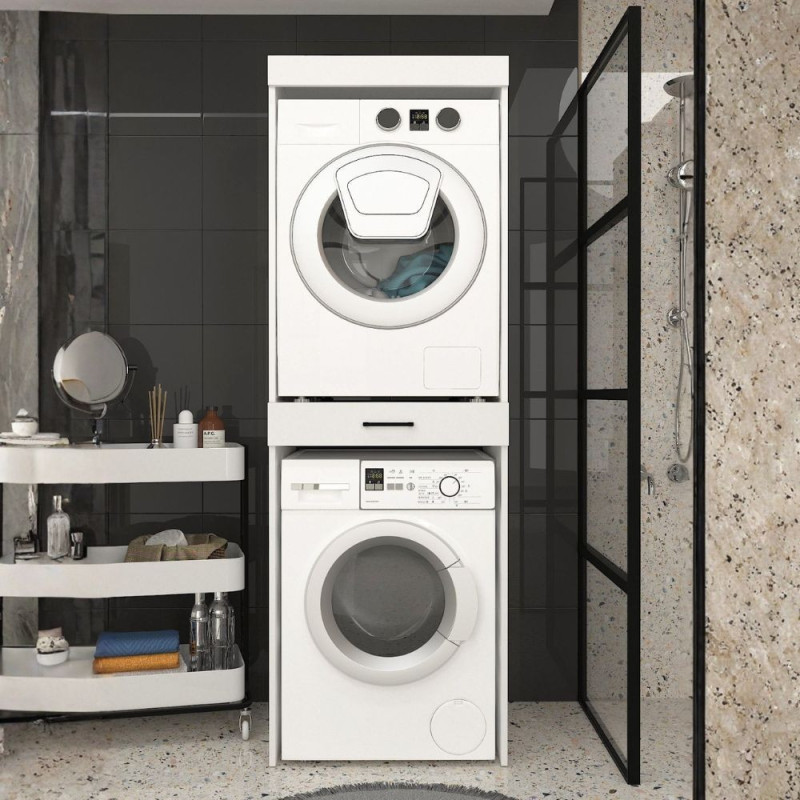 Colonna bucato coprilavatrice e copriasciugatrice Fika con cassetto appoggio colore bianco