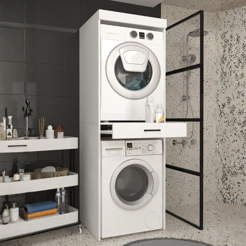 Colonna bucato coprilavatrice e copriasciugatrice Fika con cassetto appoggio colore bianco