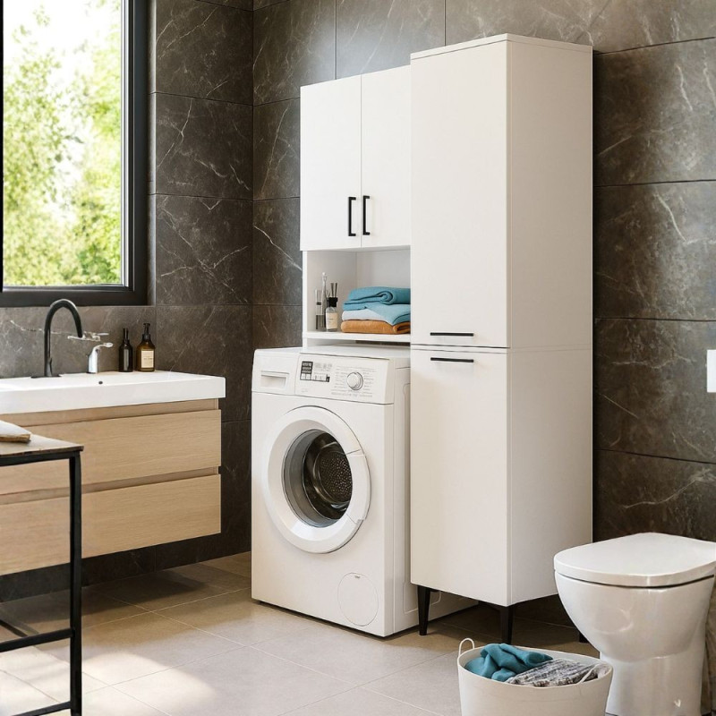 Mobile multiuso Singa con cesto porta biancheria colore bianco