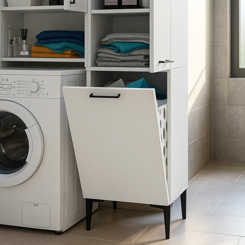 Mobile multiuso Singa con cesto porta biancheria colore bianco