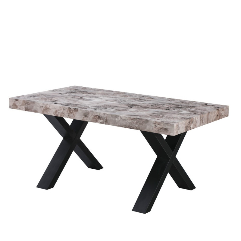 Tavolo allungabile Cindy con piano effetto marmo grigio e gambe nere