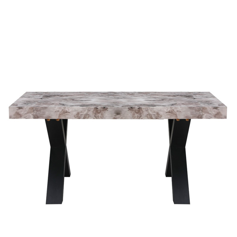 Tavolo allungabile Cindy con piano effetto marmo grigio e gambe nere