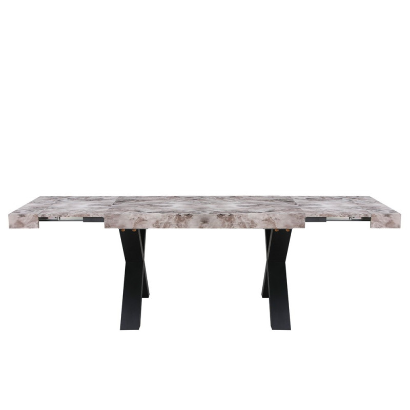 Tavolo allungabile Cindy con piano effetto marmo grigio e gambe nere