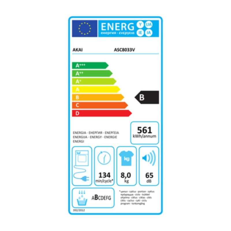 Asciugatrice AKAI ASC8033V 8 kg carica frontale libera installazione bianca classe B
