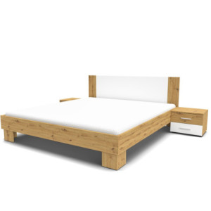 Zoom Struttura letto matrimoniale Meria 180 cm. con comodini integrati bianco e rovere