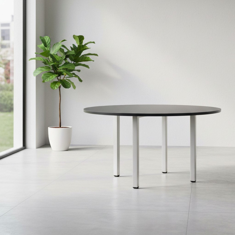 Tavolo tondo Leccino diametro 90 cm. piano antracite satinato e gambe alluminio