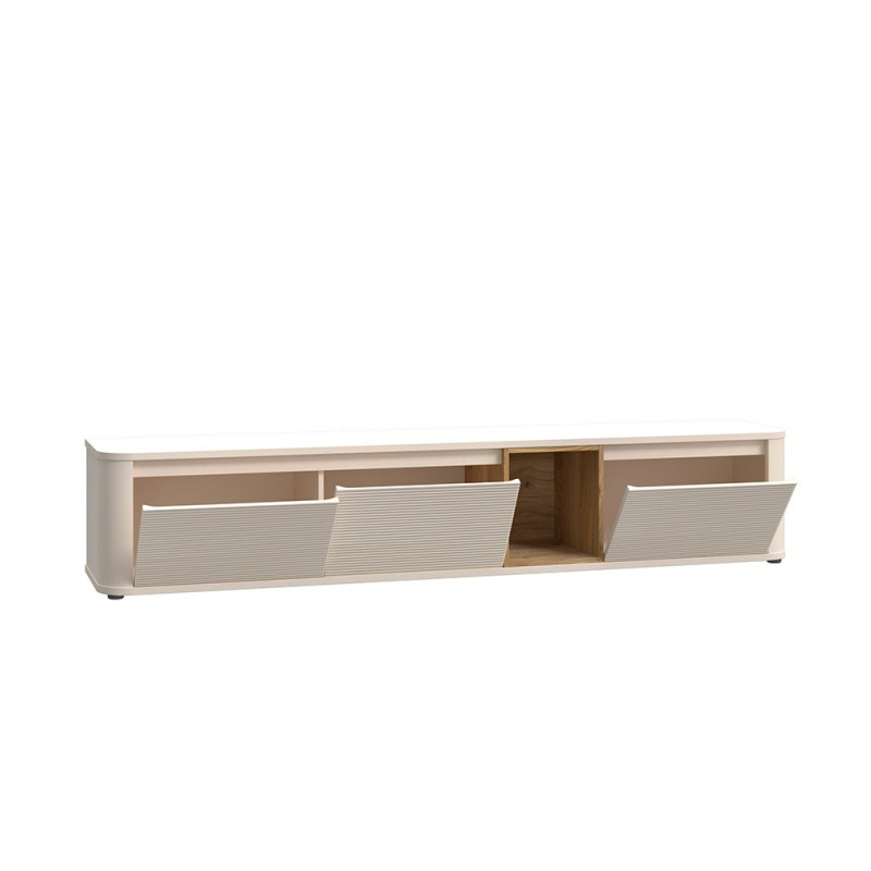 Soggiorno parete attrezzata Core grande con porta tv e pensili in colore rovere e cashmere