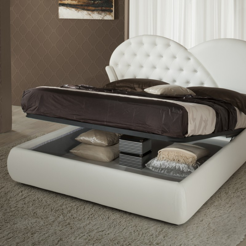 Letto matrimoniale Marubi bianco con contenitore moderno