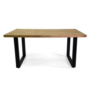 Zoom Tavolo Metallo Canberra Nero Con Top Legno Naturale Cm 160x90h75
