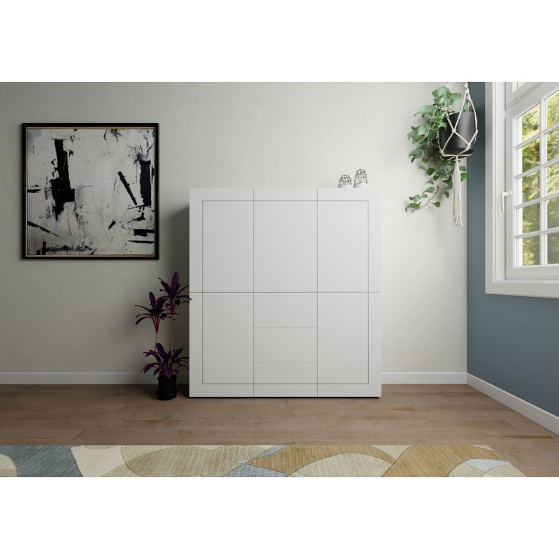 Credenza alta moderna 5 ante/3 cassetti 150x35x165 cm Elios
