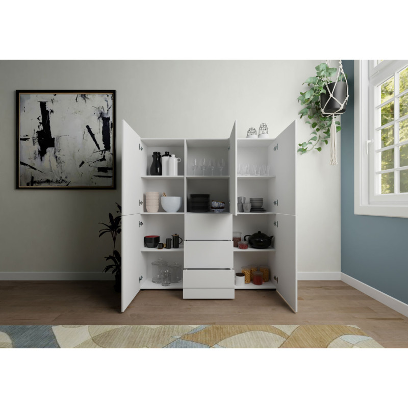 Credenza alta moderna 5 ante/3 cassetti 150x35x165 cm Elios