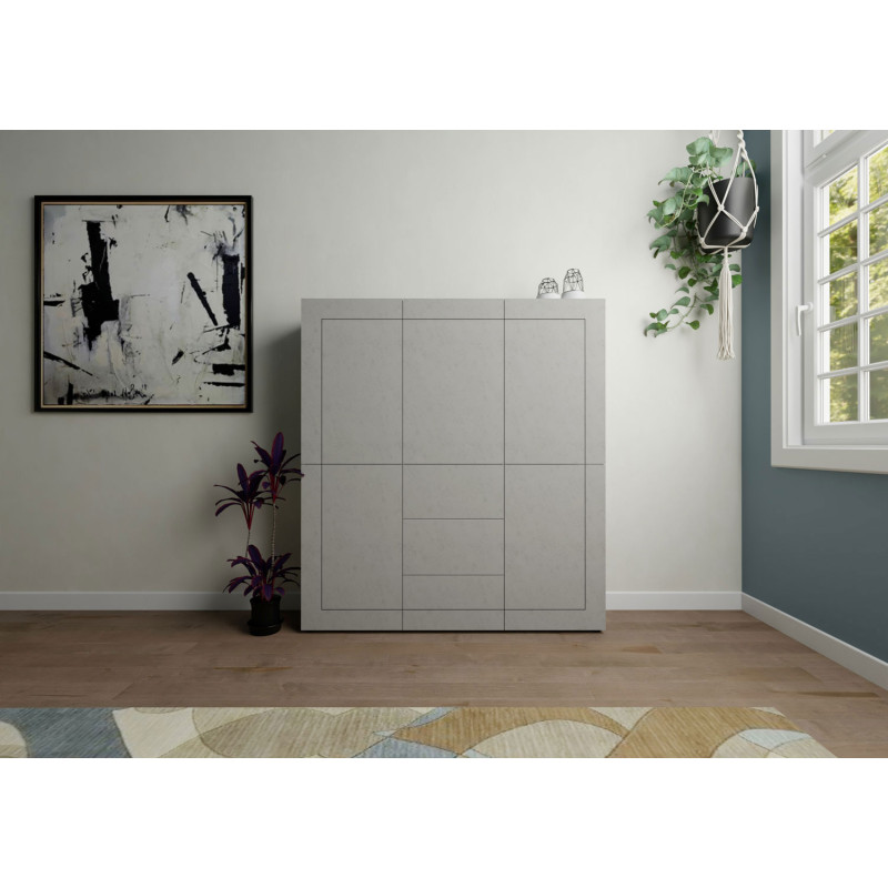 Credenza alta moderna 5 ante/3 cassetti 150x35x165 cm Elios