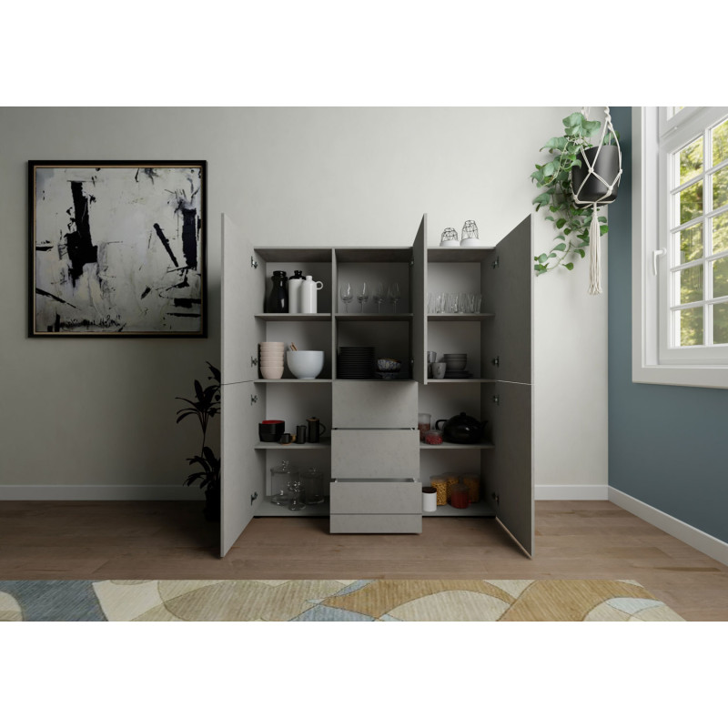 Credenza alta moderna 5 ante/3 cassetti 150x35x165 cm Elios