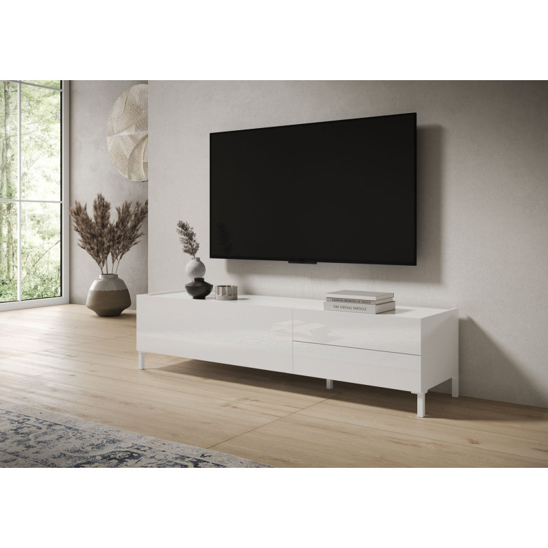 Porta TV moderno 1 ribalta/2 cassetti 160x42x40 cm Solaria