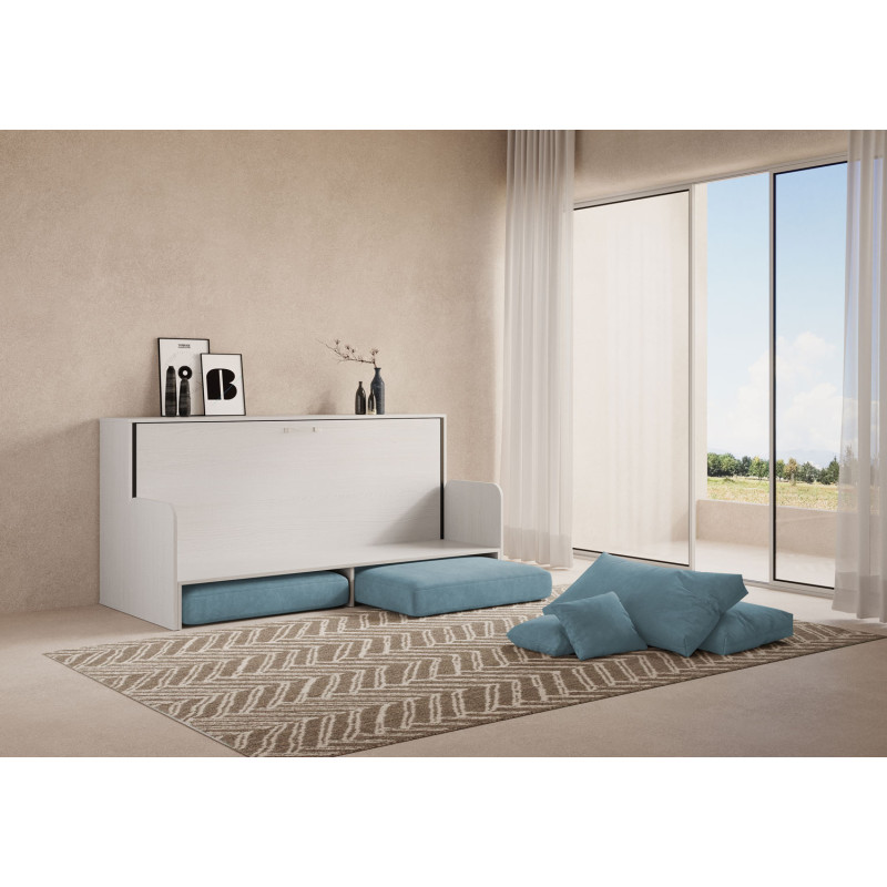 Letto singolo a scomparsa Kando con divano con materasso , azzurro