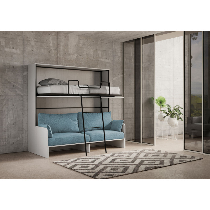 Letto doppio a scomparsa Kando con divano , azzurro