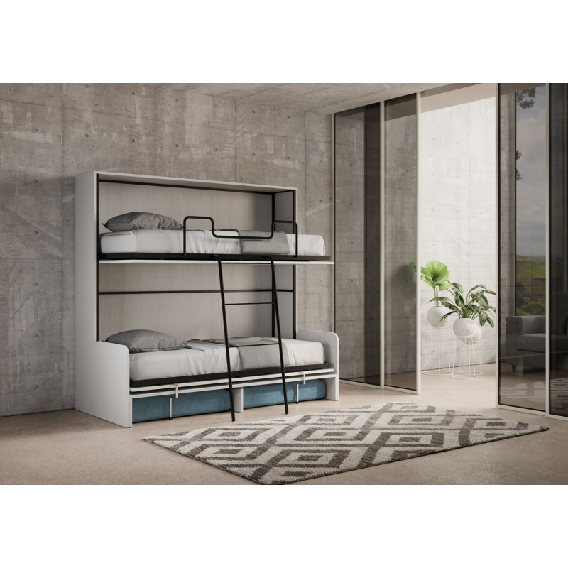 Letto doppio a scomparsa Kando con divano , azzurro