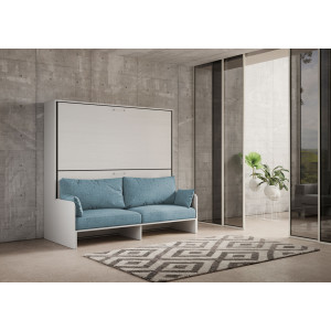 Zoom Letto doppio a scomparsa Kando con divano con materassi , azzurro