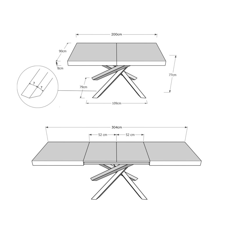 Tavolo allungabile 200/304x90 cm Volantis telaio Antracite