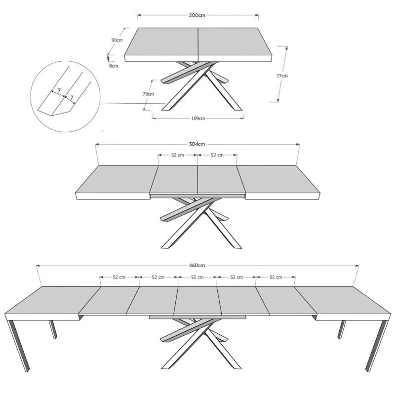 Tavolo allungabile 200/460x90 cm Volantis telaio Antracite