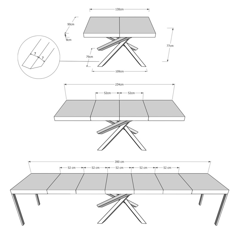 Tavolo allungabile 130/390x90 cm Volantis Premium telaio Antracite