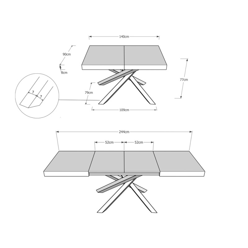 Tavolo allungabile 140/244x90 cm Volantis telaio Bianche