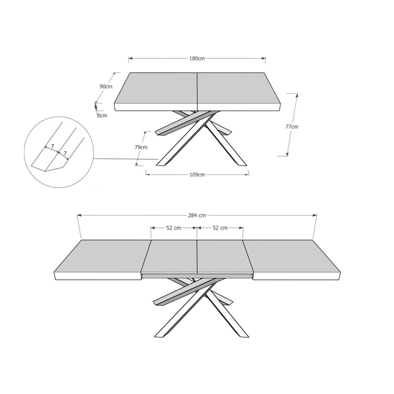 Tavolo allungabile 180/284x90 cm Volantis telaio Bianche