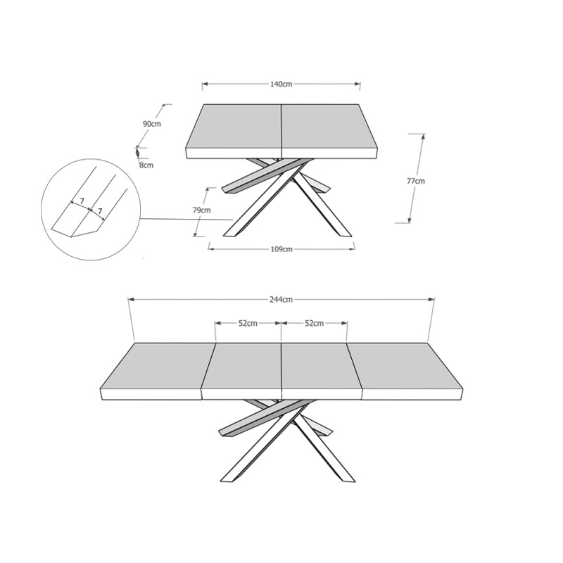 Tavolo allungabile 140/244x90 cm Volantis Premium telaio Bianche