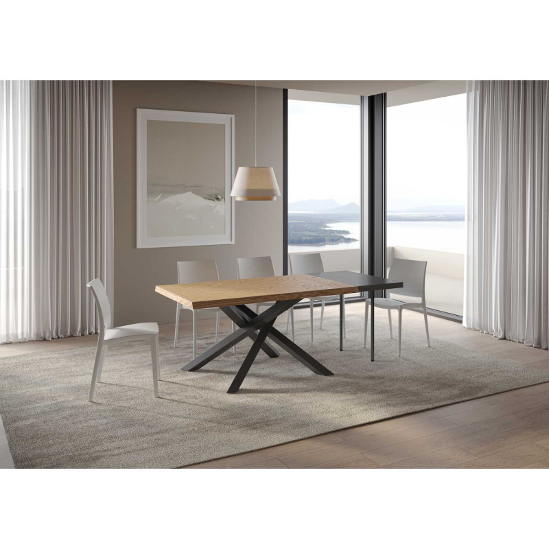 Tavolo allungabile 140/240x90 cm Versalux scortecciato telaio Antracite