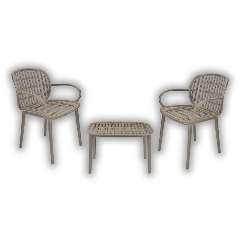 Set Salotto Portofino Balcony Polyrattan con Cuscini, 3 Colori