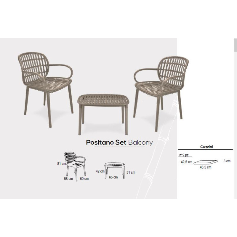 Set Salotto Portofino Balcony Polyrattan con Cuscini, 3 Colori