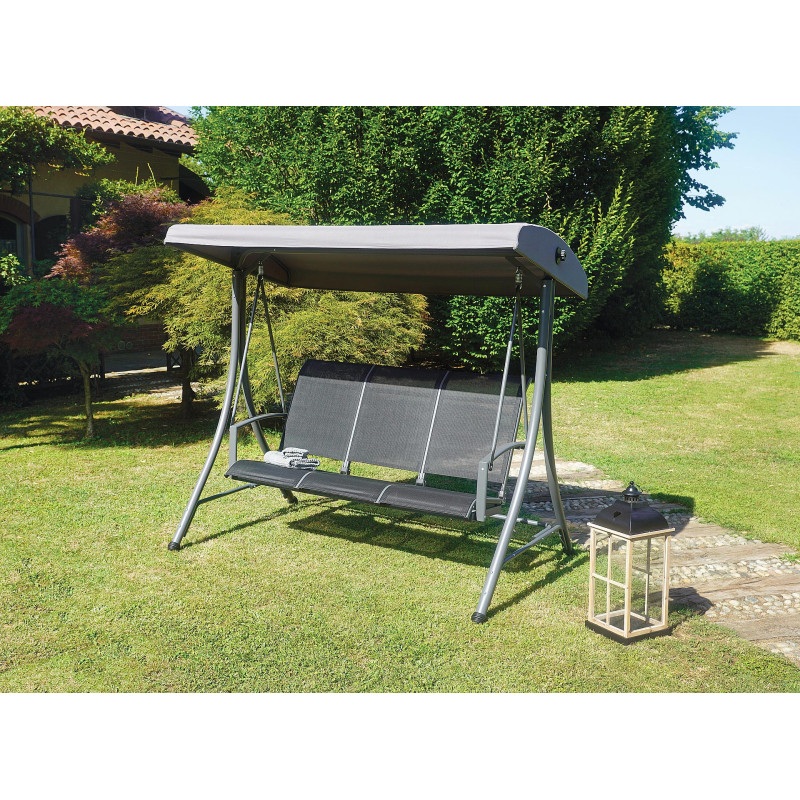 Dondolo 3 posti MOIA ferro antracite e textilene nero giardino